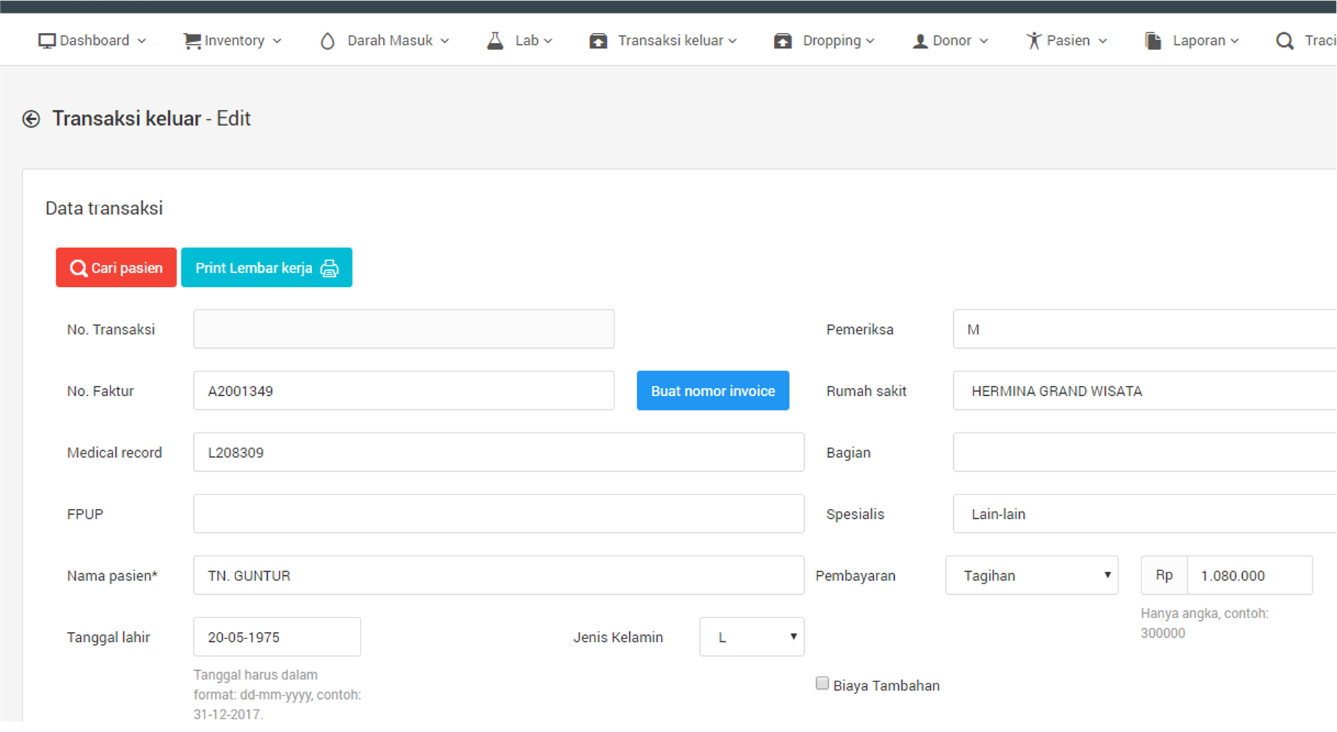 Blood management system transaction workflow